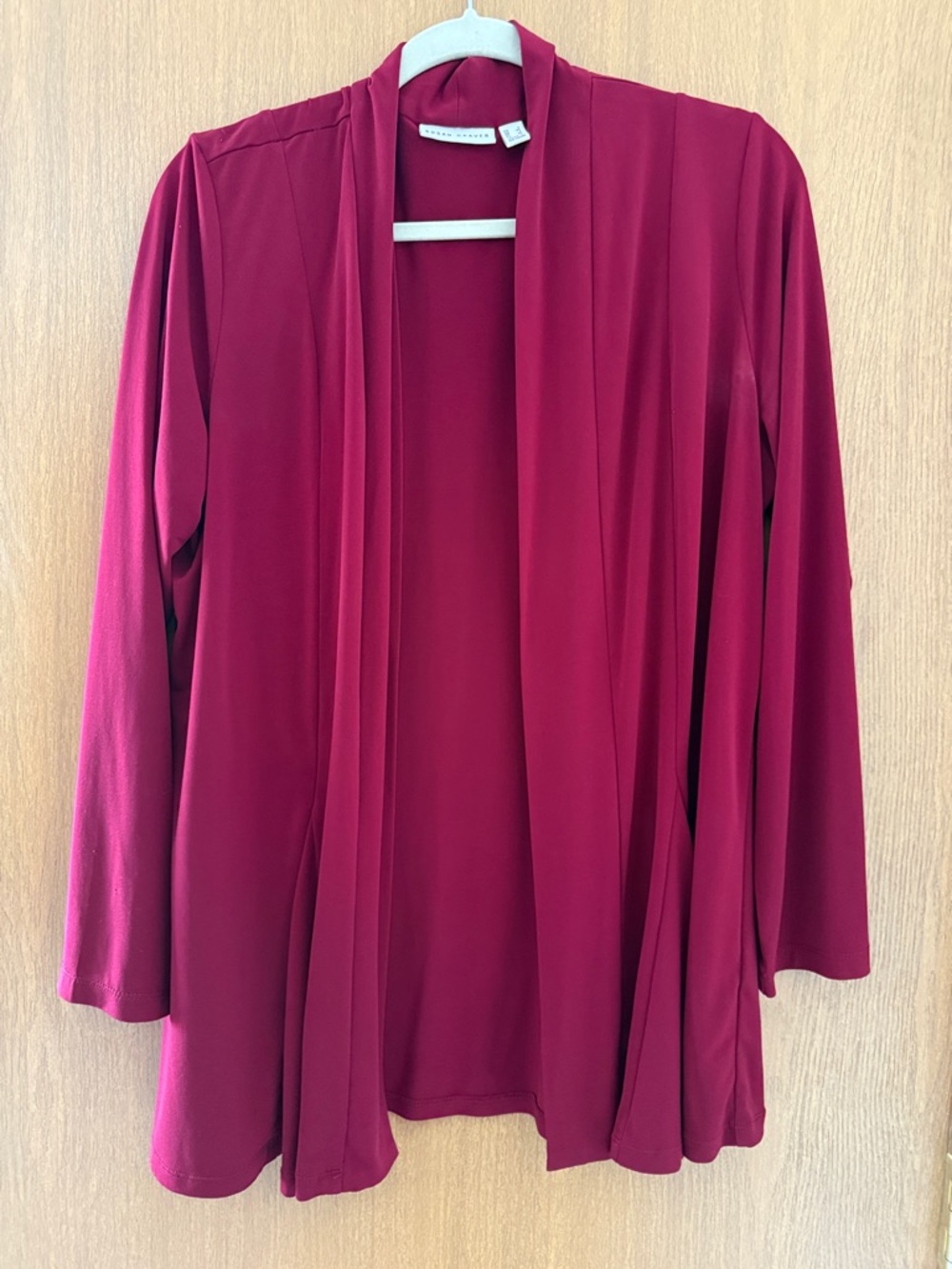 Lightweight Draped Open‑Front Cardigan – Rich Red, Size L